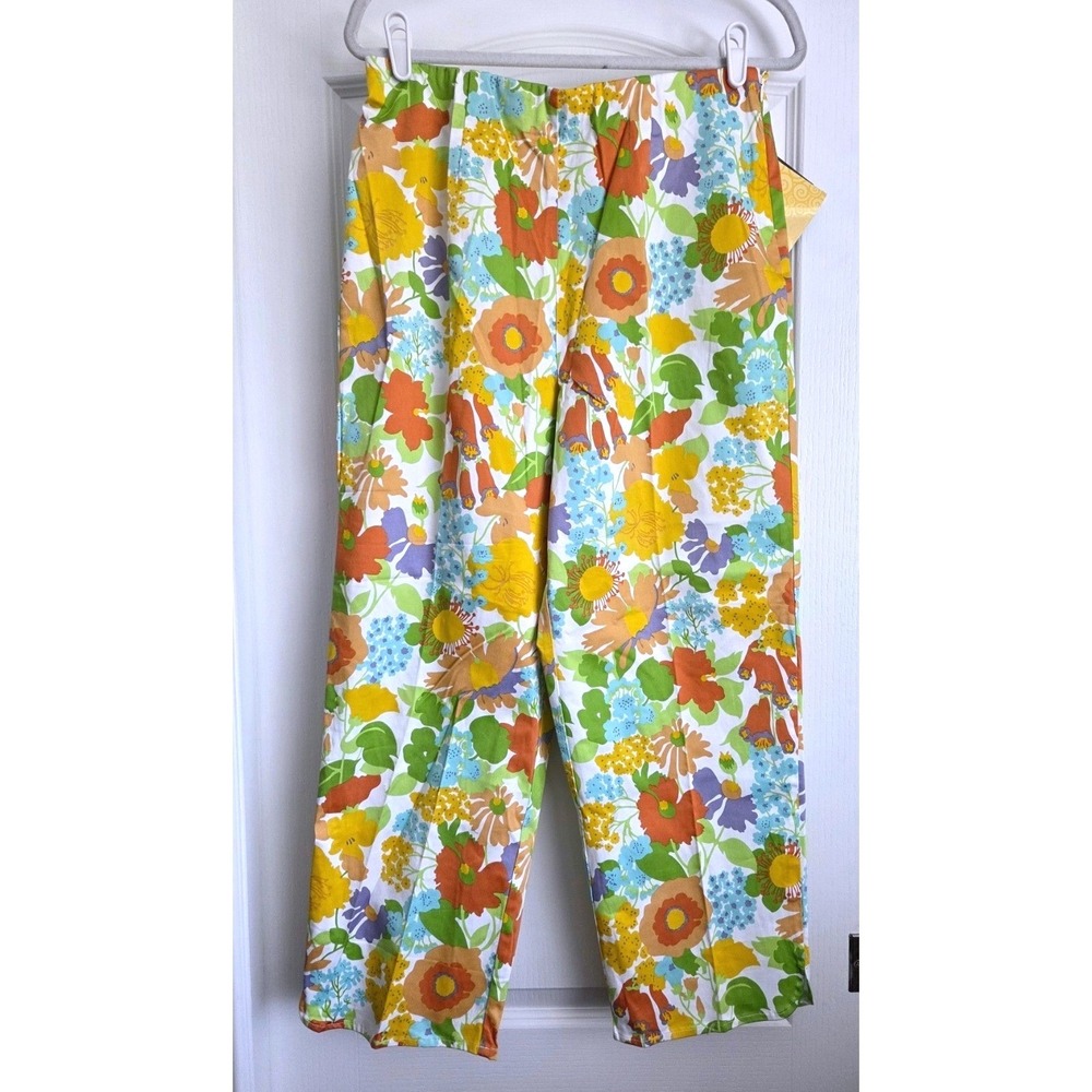 Bob Mackie Wearable Art VTG Wide Leg Bold Floral Print Pants Womens Sz L NWT OOK